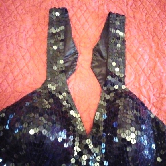 ADRIANNA PAPELL Black Sequin Evening Gown Dress - Picture 15 of 17